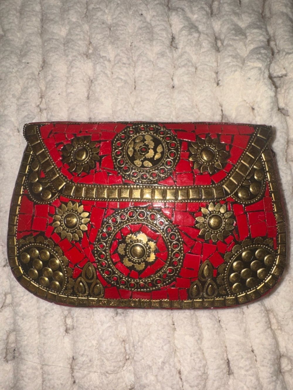 Red Mosaic Embellished Clutch
